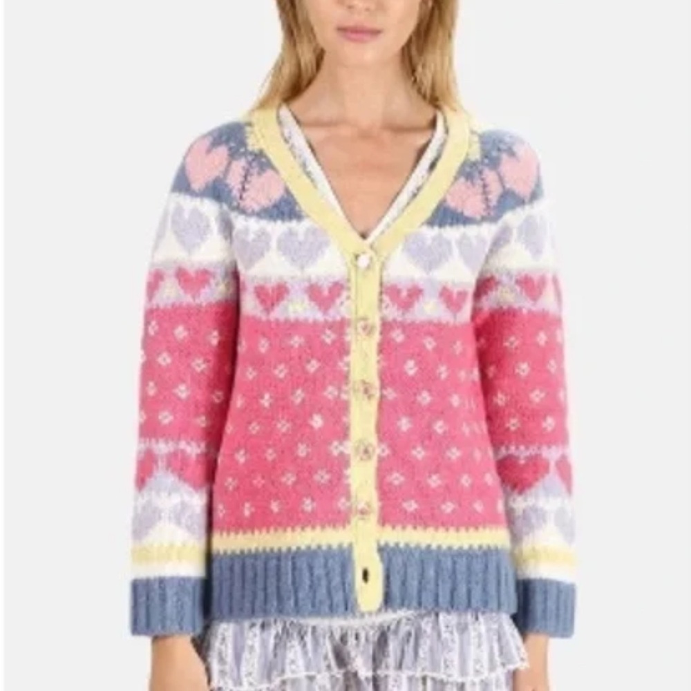 LoveShackFancy Pink and Blue Heart Cardigan
